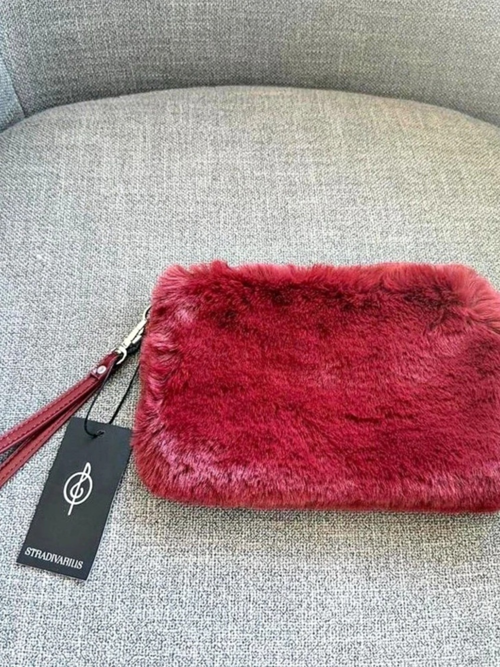 Stradivarius Faux Fur Wristlet Clutch in Red NWT